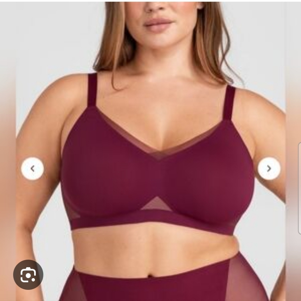 Honeylove Bra Liftwear Crossover Mesh Wire Free Support Comfort Burgundy L